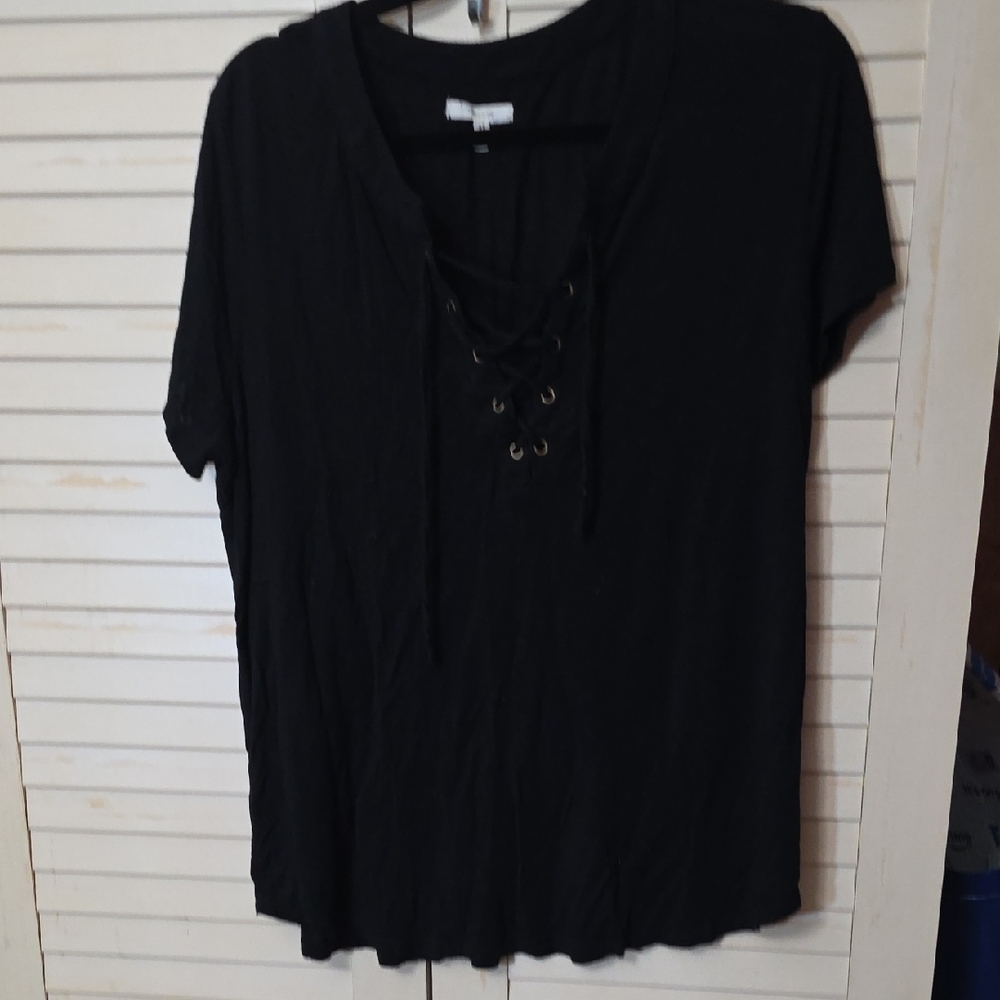 Maurices Black Lace-Up Short Sleeve Top